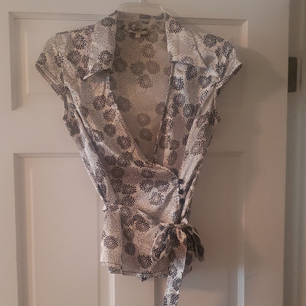 RW&CO. Monochrome Floral Wrap Blouse